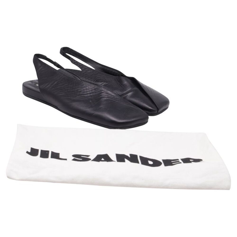 Jil Sander Square-Toe Slingback Flats in Black Leather - Picture 6 of 9